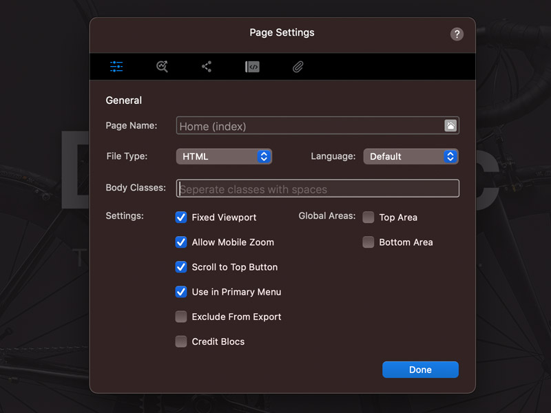 Page Settings – Blocs – User Documents